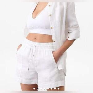 Athleta Size 18 Retreat Linen White Shorts Pockets Lightweight 4" Inseam